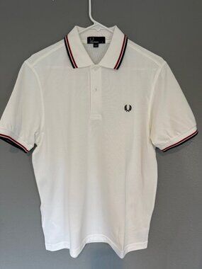 Fred Perry Polo Shirt Twin Tipped White Size M
